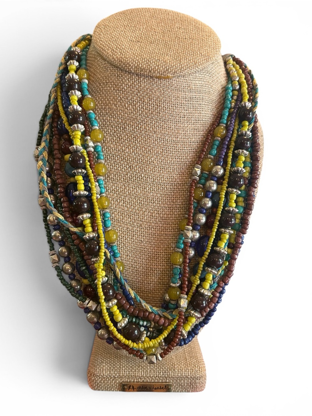 Multi-Strand Beaded Necklace in Yellow & Turquoise